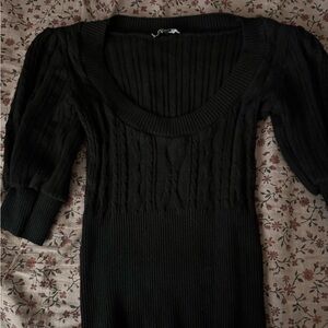 bebe Black Scoop Neck Cable & Rib Knit Sweater